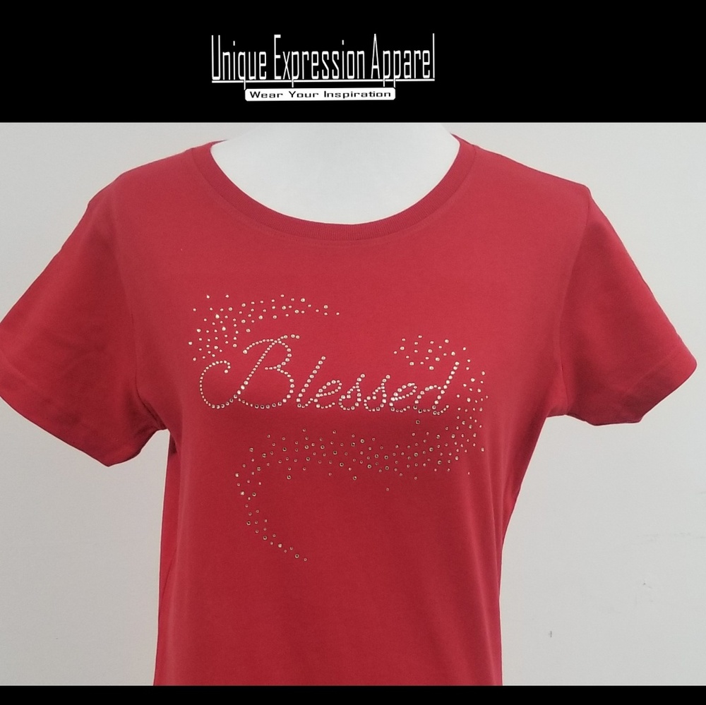 5⭐ "Blessed" dressy red graphic tee